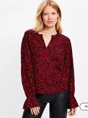 Loft Heart Split Neck Blouse size M